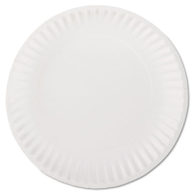 AJM Packaging Corporation White Paper Plates, 9" dia, 100/Pack, 10 Packs/Carton (PP9GREWH)