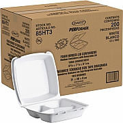 Dart 8-1/2" Triple-Compartment Foam Containers (85HT3)