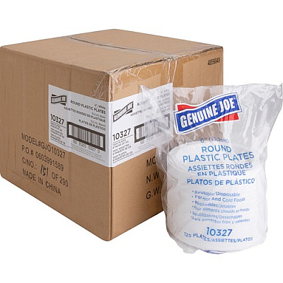 Genuine Joe Reusable Plastic White Plates (GJO10327CT)