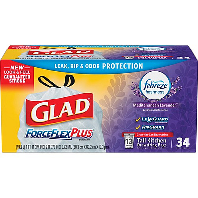 Glad ForceFlexPlus Tall Kitchen Drawstring Trash Bags (78531CT)
