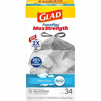 Glad ForceFlex MaxStrength Kitchen Drawstring Trash Bags (70320)