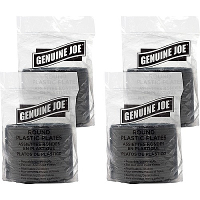 Genuine Joe Round Plastic Black Plates (GJO10427BD)