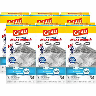 Glad ForceFlex MaxStrength Kitchen Drawstring Trash Bags (70320PL)