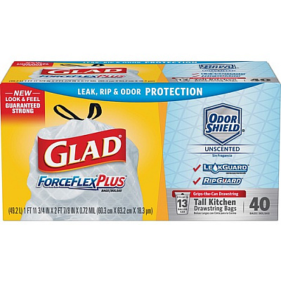 Glad Tall Kitchen Drawstring Trash Bags - ForceFlexPlus Advanced Protection (79008PL)
