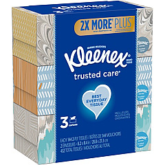 Kleenex Trusted Care Facial Tissue, 2-Ply, White, 144 Sheets/Box, 3 Boxes/Pack, 12 Packs/Carton (50219)