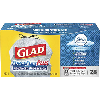 Glad Tall Kitchen Drawstring Trash Bags - ForceFlexPlus Advanced Protection (79018)
