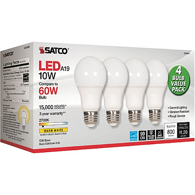 SATCO 10W A19 LED 2700K Frosted Bulbs (S28560)