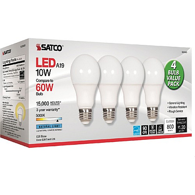 SATCO 10W A19 LED 5000K Light Bulbs (S28563)