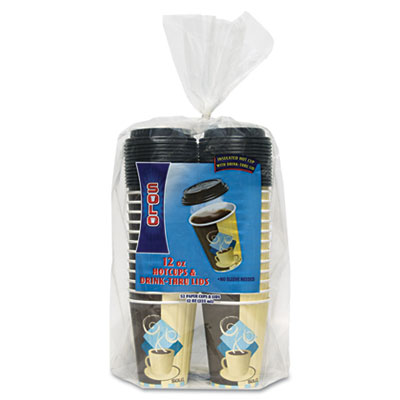 Dart Duo Shield Paper Hot Cups and Lids Combo Pack, 12 oz, Tuscan Cafe, 52/Pack, 6 Packs/Carton (FSIC12J753CT)