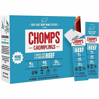 Chomps Chomplings Sea Salt Beef Jerky Sticks (LCSB24)