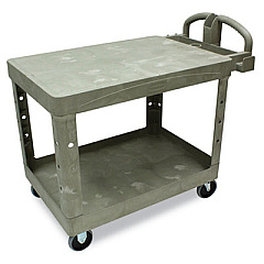 Rubbermaid Commercial FLAT SHELF UTILITY CART, TWO-SHELF, 25.25W X 44D X 38.13H, BEIGE (452500BG)