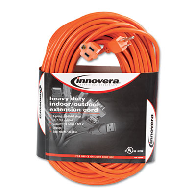 Innovera Indoor/Outdoor Extension Cord, 100ft, Orange (IVR72200)