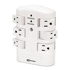 Innovera Wall Mount Surge Protector, 6 Outlets, 2160 Joules, White (IVR71651)