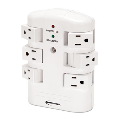 Innovera Wall Mount Surge Protector, 6 Outlets, 2160 Joules, White (IVR71651)
