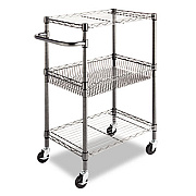 Alera Three-Tier Wire Cart with Basket, 28w x 16d x 39h, Black Anthracite (ALESW342416BA)