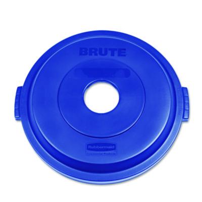 Rubbermaid Commercial Bottle/Can Recycling Top for BRUTE 32 gal Containers, Round Openings, 9.8w x 22.9d x 22.3h, Blue (1788376)