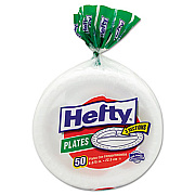 Hefty Soak Proof Tableware, Foam Plates, 8 7/8" Dia, 3-Comp, White, 50/pack (D21845)