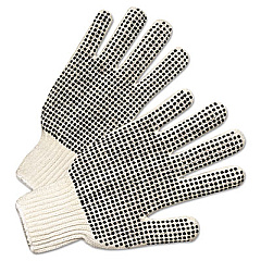 Anchor Brand PVC-Dotted String Knit Gloves, Natural White/Black, Large, 12 Pairs (ANR6705)