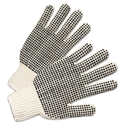 Anchor Brand PVC-Dotted String Knit Gloves, Natural White/Black, Large, 12 Pairs (ANR6705)