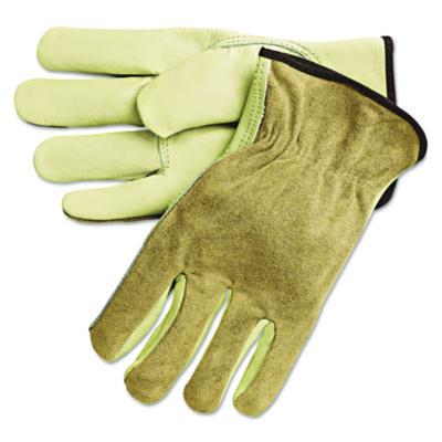 MCR Safety Dual Leather Industrial Gloves, Gunn Cut, Keystone Thumb, Large, Cream/Russet, 12 Pairs (3205L)