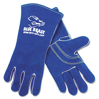 MCR Safety Blue Beast Leather Welding Work Gloves, ANSI Level 3 Heat Resistance, Gunn Cut, Wing Thumb, X-Large, Blue, 12 Pairs (4600)