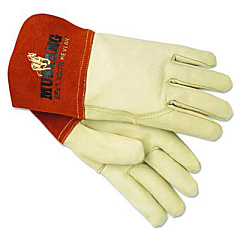 MCR Safety Mustang Leather MIG/TIG Welding Work Gloves, ANSI Level 2 Heat Resistance, Gunn Cut, Wing Thumb, Large, Cream/Russet, 12 Pair (4950L)