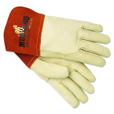 MCR Safety Mustang Leather MIG/TIG Welding Work Gloves, ANSI Level 2 Heat Resistance, Gunn Cut, Wing Thumb, Large, Cream/Russet, 12 Pair (4950L)