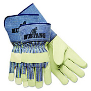MCR Safety Grain Leather Palm Gloves, Gunn Cut, Wing Thumb, Large, Blue Striped/White, 12 Pairs (1936L)