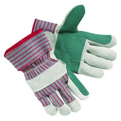 MCR Safety Men's Economy Leather Gloves, Jointed Double Leather Palm, Gunn Cut, Wing Thumb, Large, White/Red, 12 Pairs (1211J)