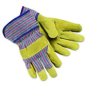 MCR Safety Grain-Leather-Palm Gloves, Gunn Cut, Wing Thumb, Large, Red/Blue Striped/Tan, 12 Pairs (1950L)