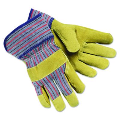 MCR Safety Grain-Leather-Palm Gloves, Gunn Cut, Wing Thumb, Large, Red/Blue Striped/Tan, 12 Pairs (1950L)