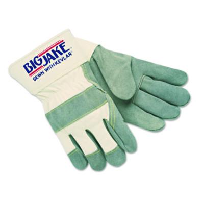 MCR Safety Big Jake Series Premium Leather Palm Work Gloves, EN388: 4243, Gunn Cut, Wing Thumb, 11" Long, Large, Natural/Gray, 12 Pairs (1700L)