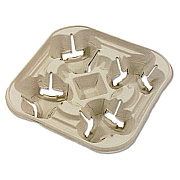 Chinet STRONGHOLDER MOLDED FIBER CUP TRAY, 8-22 OZ, FOUR CUPS, BEIGE, 300/CARTON (20972)