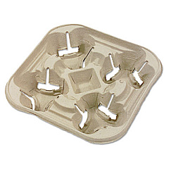 Chinet STRONGHOLDER MOLDED FIBER CUP TRAY, 8-22 OZ, FOUR CUPS, BEIGE, 300/CARTON (20972)