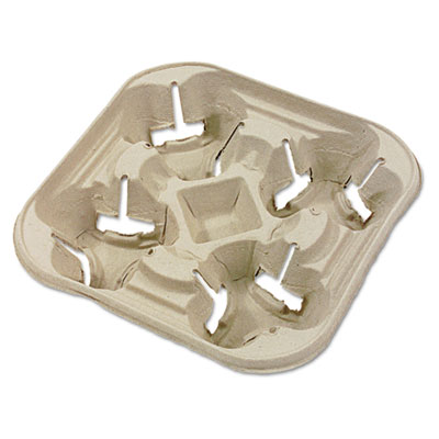 Chinet STRONGHOLDER MOLDED FIBER CUP TRAY, 8-22 OZ, FOUR CUPS, BEIGE, 300/CARTON (20972)