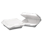 Genpak Foam Hinged Carryout Container, 1-Compartment, 9-1/4x9-1/4x3, White, 100/bag (20010)