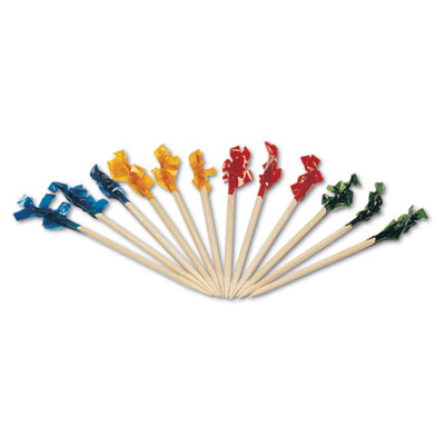 AmerCareRoyal Regular Cellophane-Frill Wood Picks, 2.5", Assorted, 1,000/Box, 10 Boxes/Carton (R811W)