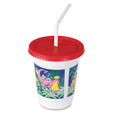 Dart Plastic Kids' Cups with Lids/Straws, 12 oz, Jungle Print, 250 Cups, 250 Lids, 250 Straws/Carton (CC12CJ5145)