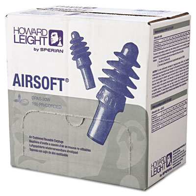 Howard Leight by Honeywell DPAS-30W AirSoft Multiple-Use Earplugs, 27NRR, White Nylon Cord, BE, 100 Pairs