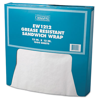 Bagcraft Grease-Resistant Paper Wraps and Liners, 12 x 12, White, 1,000/Box, 5 Boxes/Carton (057012)
