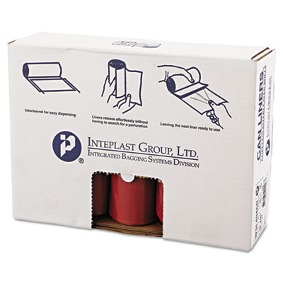 Inteplast Group Low-Density Commercial Can Liners, Infectious Waste Biohazard, 45 gal, 1.3 mil, 40" x 46", Red, Interleaved, 20/RL, 5 RL/CT (SL4046R)