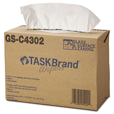 HOSPECO TASKBRAND GLASS AND SURFACE WIPERS, 4PLY, 9.75 X 16.75, WHITE, 150/BOX, 6 BOXES/CARTON (NE025IDW)