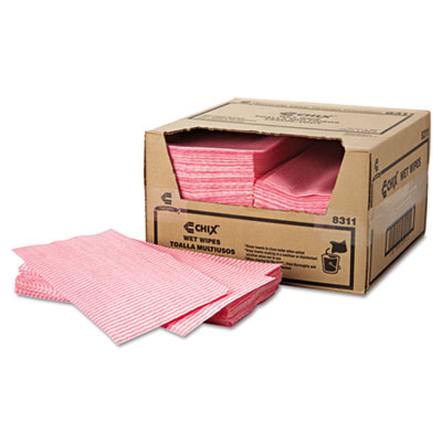 Chix Wet Wipes, Stripe Design, 11.5 x 24, White/Pink, 200/Carton (8311)