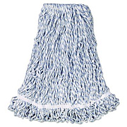 Rubbermaid Commercial Web Foot Premium Finish Mop Head, Cotton/Synthetic, White, Large, 1" White Headband, 6/Carton (A413CT)