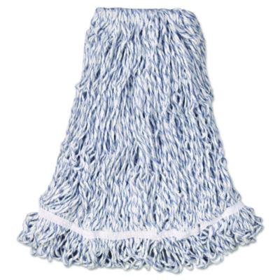 Rubbermaid Commercial Web Foot Premium Finish Mop Head, Cotton/Synthetic, White, Large, 1" White Headband, 6/Carton (A413CT)