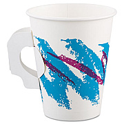 Dart Jazz Paper Hot Cups with Handles, 8 oz, White/Green/Purple, 50 Bag, 20 Bags/Carton (378HJZJ)