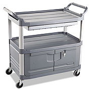 Rubbermaid Commercial Xtra Instrument Cart with Locking Storage Area, Plastic, 3 Shelves, 300 lb Capacity, 20" x 40.63" x 37.8", Gray (4094GRA)