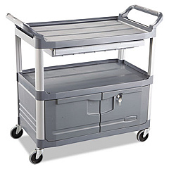 Rubbermaid Commercial Xtra Instrument Cart with Locking Storage Area, Plastic, 3 Shelves, 300 lb Capacity, 20" x 40.63" x 37.8", Gray (4094GRA)