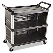 Rubbermaid Commercial Xtra Utility Cart with Enclosed Sides and Back, Plastic, 3 Shelves, 300 lb Capacity, 20" x 40.63" x 37.8", Black (4093BLA)