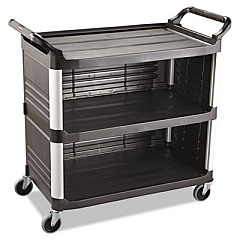 Rubbermaid Commercial Xtra Utility Cart with Enclosed Sides and Back, Plastic, 3 Shelves, 300 lb Capacity, 20" x 40.63" x 37.8", Black (4093BLA)